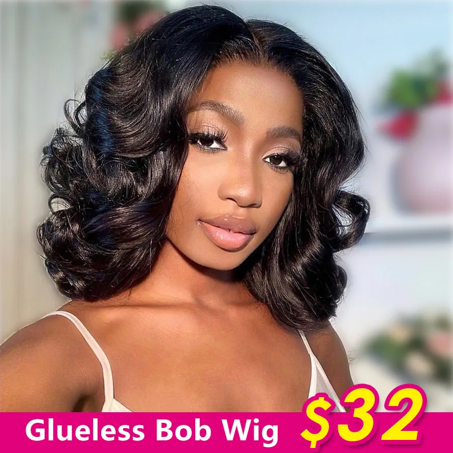Glueless Wig Human Hair Ready To Wear Body Wave Bob Wig 4x4  Closure Human Ha - £50.25 GBP+