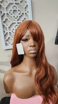 Piaou Auburn Wig with Bangs Long Wavy Wigs for Women Auburn Synthetic Wig with B - £13.83 GBP