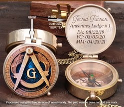 Engraved Masonic Brass Compass Gift With Wooden Box | Personalized Masonics Gift - £20.19 GBP