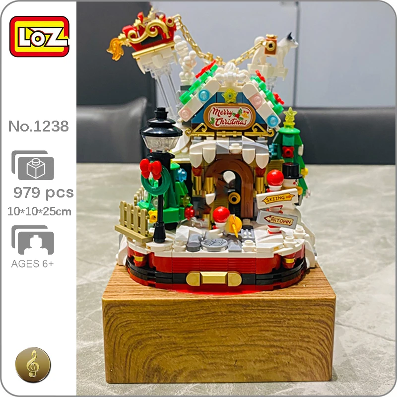 LOZ 1238 Merry Christmas Tree House Santa Claus Snowman Music Box Model DIY Mini - £16.83 GBP