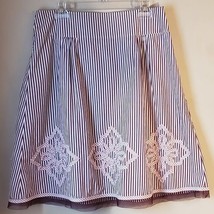 Ann Taylor LOFT Brown &amp; White Striped Flared Cotton Skirt Size 10 - £17.16 GBP