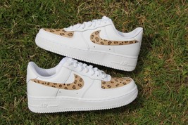 Custom Tan Leopard Air Force 1s – Hand-Painted Beige Animal Print Swoosh - $224.99