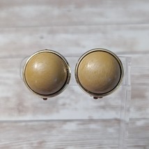 Vintage Clip On Earrings Domed Tan with Gold Tone Halo - Fair Condition - £9.58 GBP