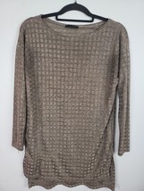Zara Long Sleeve Top Small Womens Brown Sheer Crew Neck Pullover Casual - £13.84 GBP