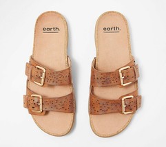 Earth Perforated Leather Slide Sandals Sand Antigua Alpaca - NEW Size 6 - £18.09 GBP