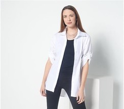 Truth + Style Woven Dolman Sleeve Shirt w/ Shark Bite Hem (White, Small) A399360 - $20.11