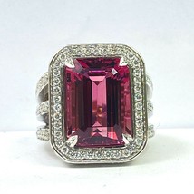 GIA 12.66 Ct Emerald Cut Purplish Pink Tourmaline Diamond Ring 14k White... - £6,647.73 GBP