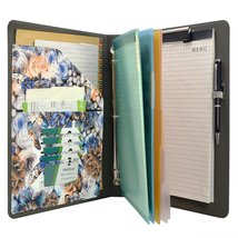 Flower Painting PU Leather Padfolio Ring Binder with Color File Folders - $39.99