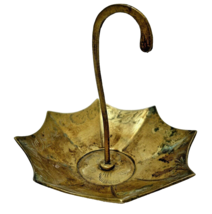Vintage India Brass Etched Upside Down Umbrella Trinket Ring Holder Ashtray - $14.83