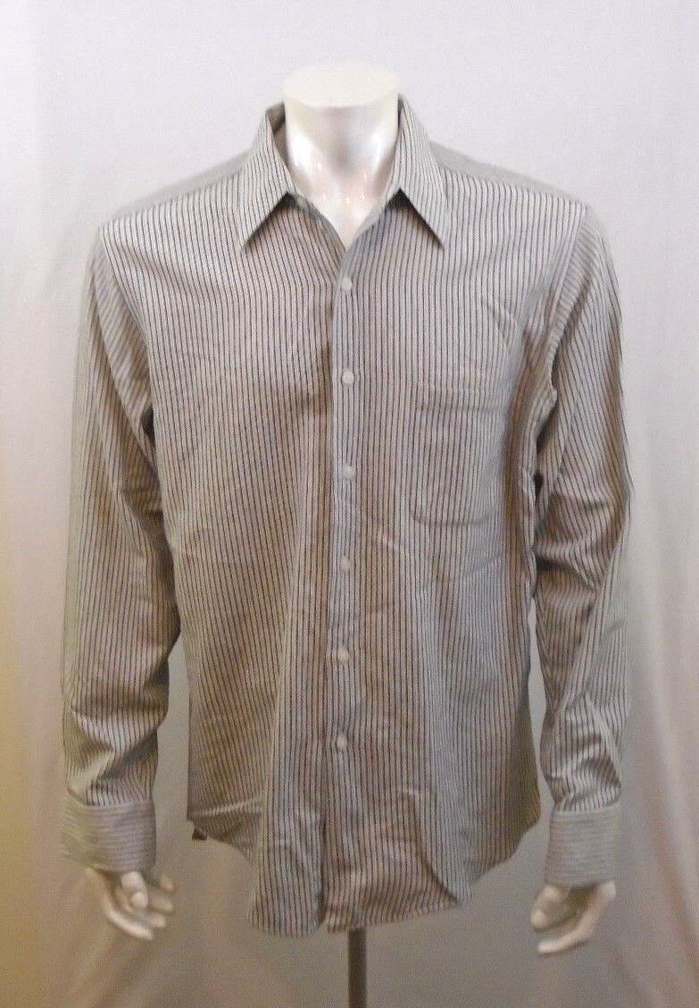 Geoffery Beene 16.5  34/35 Brown Striped Long Sleeve Single Pocket Shirt - $7.92