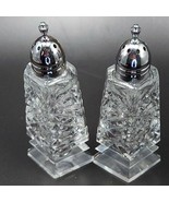 Clear Glass Footed Salt and Pepper Shakers 4in Diamond Shape Criss-Cross... - $27.20