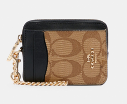 Coach Zip Card Case Block Signature Canvas ID Chain Wallet Bag Charm ~NWT~ C1885 - £53.81 GBP