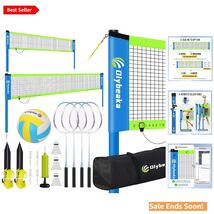 Portable Volleyball and Badminton Combo Net Set with Adjustable Poles Bl... - $202.90
