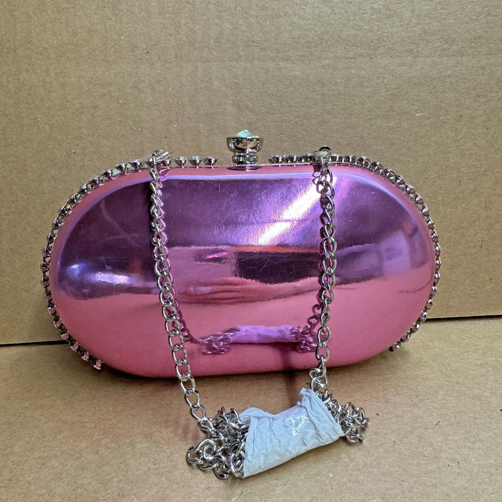 AQUA Mirror Metallic Patent Minaudière Clutch - Orchid Item image 6