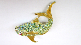 Vintage Ciner Koi Fish Green Rhinestones Red Eye Figural Brooch Pin Unsigned - £51.43 GBP