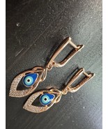 585 14K RG Rose Gold Stamped Evil Eye Blue Statement Dangle Stud Earrings - $40.50