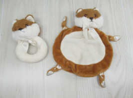 Bearington Baby Wee red fox brown round lovey security blanket ring rattle small - £23.35 GBP
