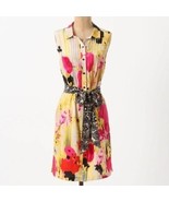 ANTHROPOLOGIE Tabitha Aubrieta Floral Silk Shirtdress Size 0 sleeveless ... - $24.72