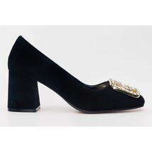 The California Black Suede Leather Block Heel Pump Women Shoe image 4