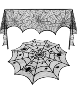 Round Lace Table Topper Black Spider Tablecloth and Fireplace Spider Dec... - $449.88 MXN