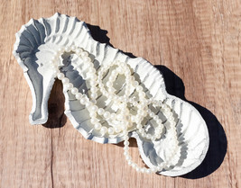 Cast Iron Rustic White Swimming Seahorse Trinket Coins Jewelry Tray Dish Decor - £25.56 GBP