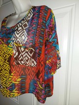 Material Girl Multicolor Aztec Print boho Crop Top Loose Fit Sheer Blouse XSmall - £9.10 GBP