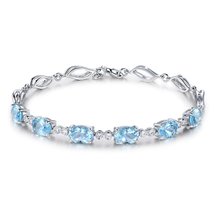 Sea Blue Aquamarine Diamond Solid 14K White Gold Bracelet Set - $1,009.39