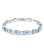 Sea Blue Aquamarine Diamond Solid 14K White Gold Bracelet Set - $1,371.10 CAD