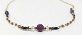 Necklace Amethyst Purple Color Geometric 30&quot; Crystal Gold Color Vintage - £14.91 GBP
