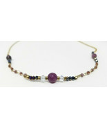 Necklace Amethyst Purple Color Geometric 30&quot; Crystal Gold Color Vintage - £14.90 GBP