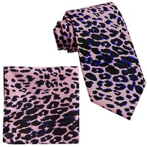 Vesuvio Napoli in Italy Men&#39;s Neck Tie W Handkerchief Pink Leopard Print 60 In - £10.28 GBP