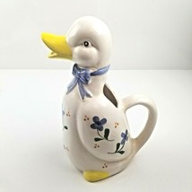 Vintage Ceramic Mother Goose Pitcher Blue Bow Ribbon Blue Flowers 10&quot; Co... - $17.97