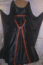 Renaissance Fantasy Black /w Orange Satin Butterfly Sleeve Gown Costume Dress - £62.48 GBP