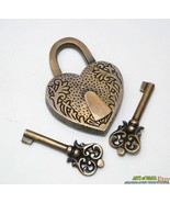 Solid Brass Love Heart Forever Carved PADLOCK with Twin 2 pieces SKELETO... - £43.26 GBP