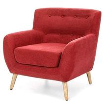 Red Linen Upholstered Armchair with Mid-Century Modern Classic Style Woo... - £290.85 GBP