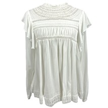 Women&#39;s White Peasant Blouse Size Small Ruffle Lace Flutter Sleeve Grace Karma - £11.66 GBP