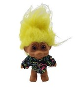 1990&#39;s T.N.T Troll Doll Yellow Hair Colorful Jacket &amp; Pink Eyes - £7.87 GBP