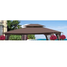 13x10 Ft Patio Gazebo Double Roof Canopy Top Replacement Brown - $121.99