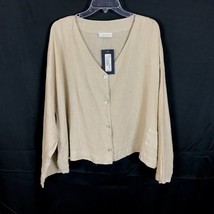 NWT Womens Size XL Bryn Walker Tan Pure Linen Oversized Cardigan Top Made in USA - £43.08 GBP