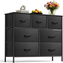 Dresser Chest for Bedroom with 7 Fabric Drawers Black Storage Organizer ... - $59.39