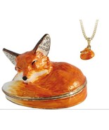 Fox Sleeping Trinket Box Pewter Enamel Hidden Treasures incl Pendant - $47.51