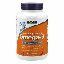 NEW NOW Omega-3 180 EPA 120 DHA 1000 mg Cardiovascular Support 200 Softgels - £19.04 GBP