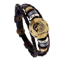 Unisex Leather Wristband Bracelet - Zodiac Horoscope Birth Sign PISCES - £4.90 GBP