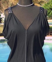 Cache Metal Studs Straps Plunging V Neck Drape Sleeve Top NWT XS/S Stretch $88 - £70.08 GBP