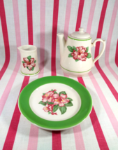 Homer Laughlin Greenbrier Dorothy Draper Rhododendron Coffee Pot, Plate &amp;Creamer - £98.92 GBP