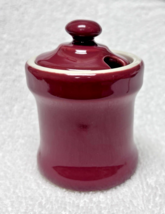 1940s Burgundy Pottery Mustard or Jam Pot Jar 3.5 in Tall w Lid Excellen... - $18.32