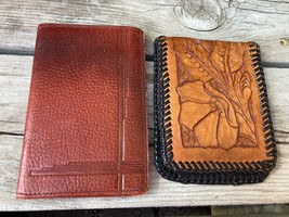 VTG Genuine Leather Pocket Secretary &amp; Leather Tooled Wallet Greenfield IA - £19.74 GBP