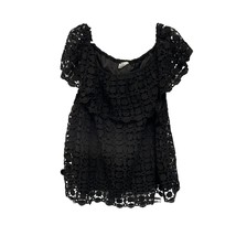 CATO Tunic Top Crochet Design Floral Off Shoulder Lined Black Size 26/28 - $17.34