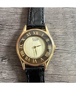 Vintage Pulsar Watch Women Gold Tone Dial Black Leather Band - $24.57 CAD