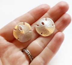 Vintage Real Sand Dollar Earrings for Pierced Ears Iridescent White Finish - £14.21 GBP